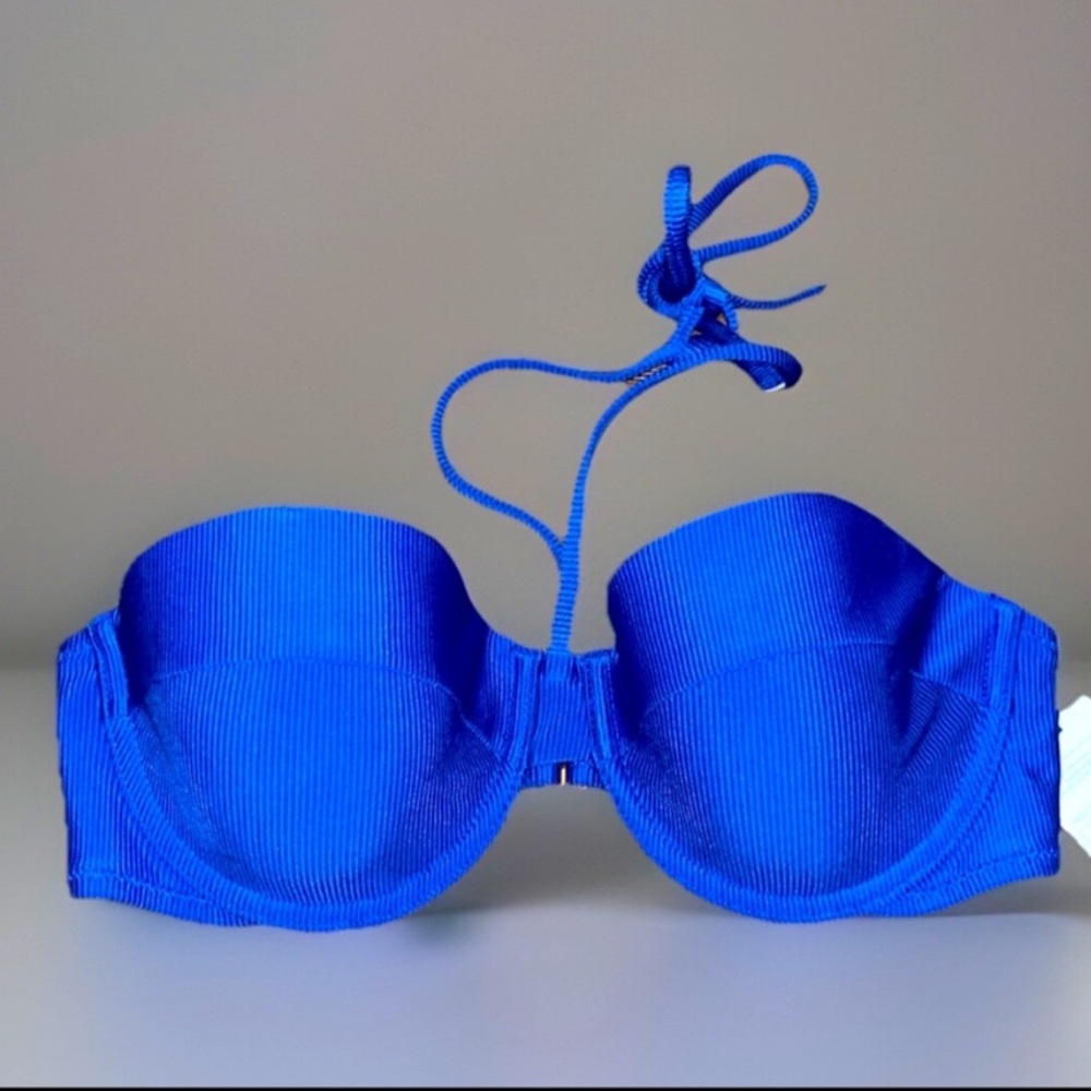 Shade & Shore Cobalt Blue Ribbed Lightly Lined Halter Medium 36B Bikini Swim Top